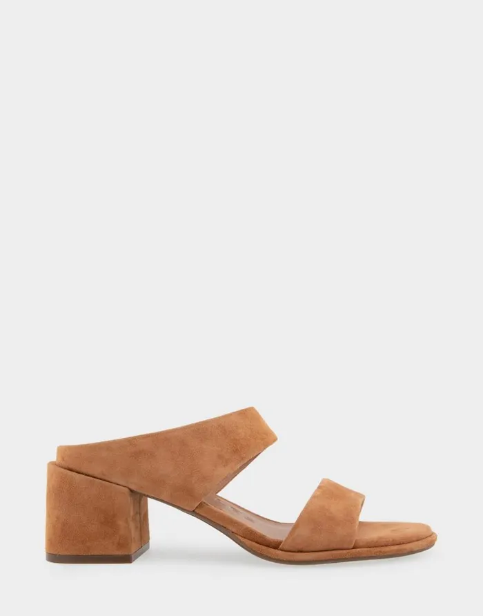 Aerosoles Comfortable Women039s Two Band Block Heel Sandal In Tan Suede Tan Suede Women Dress