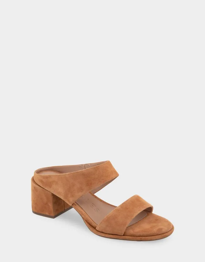 Aerosoles Comfortable Women039s Two Band Block Heel Sandal In Tan Suede Tan Suede Women Dress
