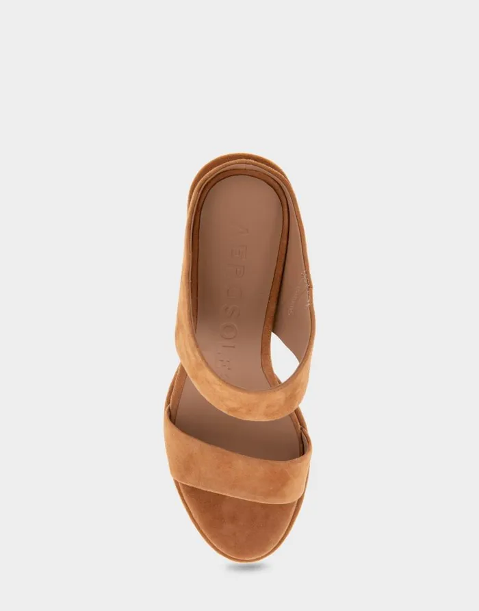 Aerosoles Comfortable Women039s Two Band Block Heel Sandal In Tan Suede Tan Suede Women Dress