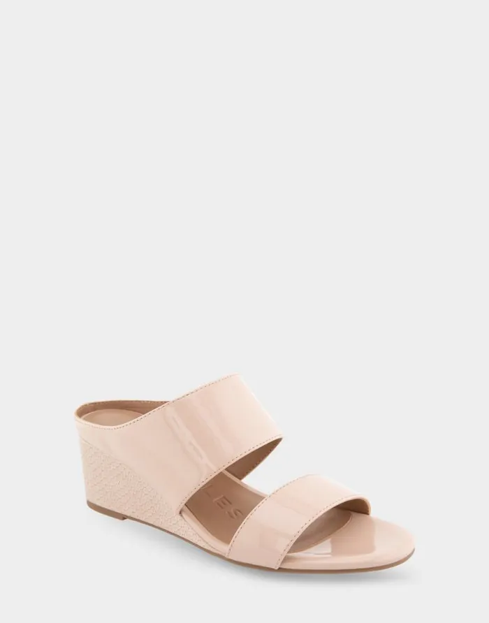 Aerosoles Comfortable Women039s Two Band Mid Wedge Slide Sandal In Cipria Faux Leather Cipria Faux Leather Women Dress