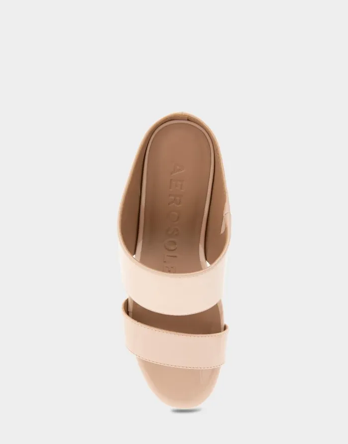 Aerosoles Comfortable Women039s Two Band Mid Wedge Slide Sandal In Cipria Faux Leather Cipria Faux Leather Women Dress
