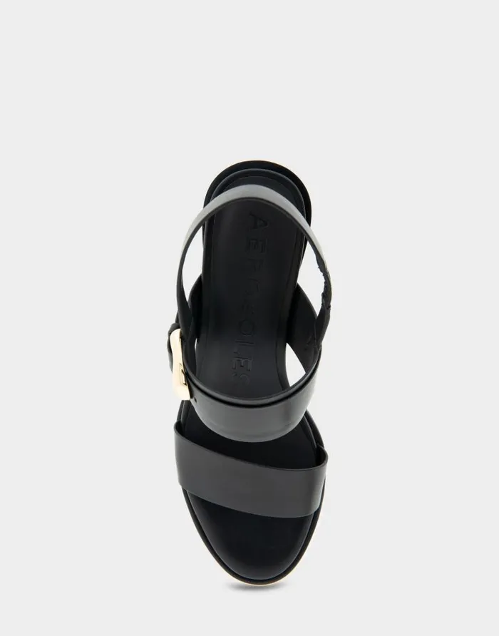 Aerosoles Comfortable Women039s Two Band Slingback Block Heel Sandal In Black Leather Black Leather Women Dress