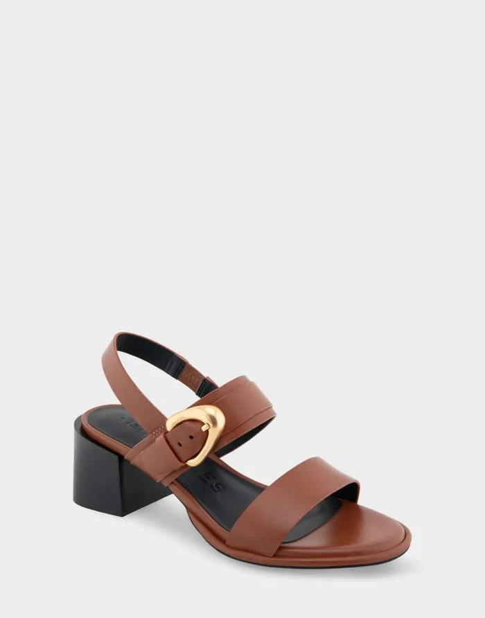 Aerosoles Comfortable Women039s Two Band Slingback Block Heel Sandal In Gingerbread Leather Gingerbread Leather Women Dress