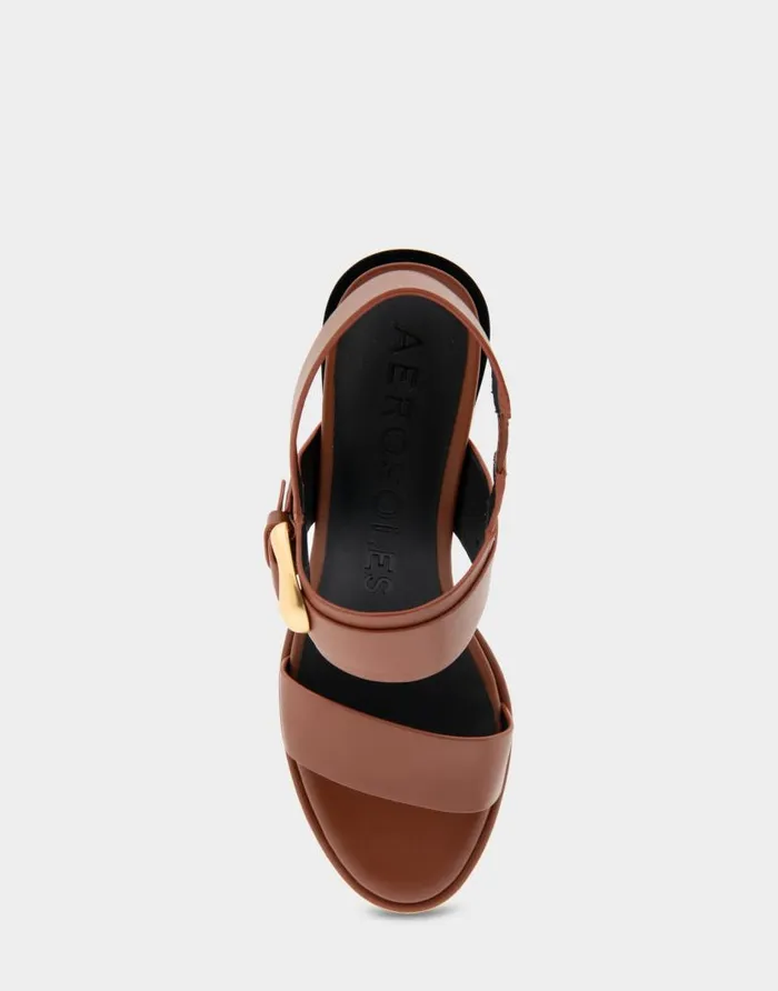 Aerosoles Comfortable Women039s Two Band Slingback Block Heel Sandal In Gingerbread Leather Gingerbread Leather Women Dress