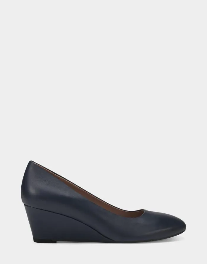 Aerosoles Comfortable Women039s Wedge In Blue Genuine Leather Navy Leather Women Pumps