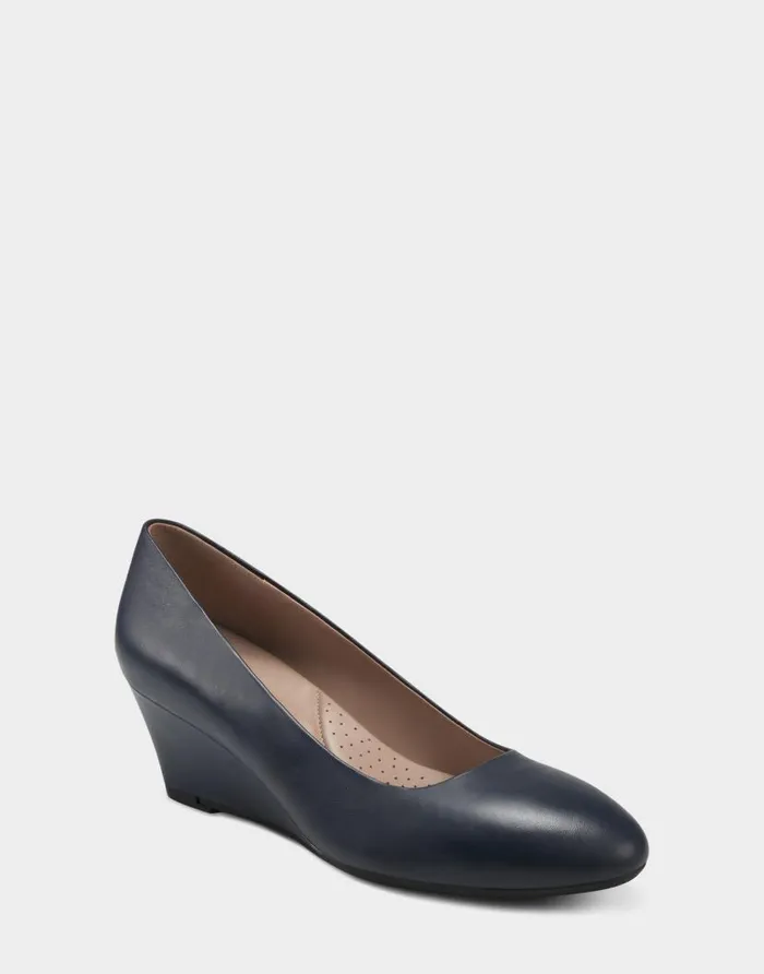 Aerosoles Comfortable Women039s Wedge In Blue Genuine Leather Navy Leather Women Pumps