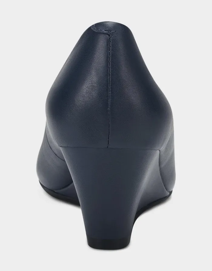 Aerosoles Comfortable Women039s Wedge In Blue Genuine Leather Navy Leather Women Pumps