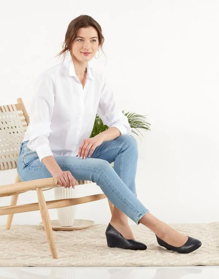 Aerosoles Comfortable Women039s Wedge In Blue Genuine Leather Navy Leather Women Pumps