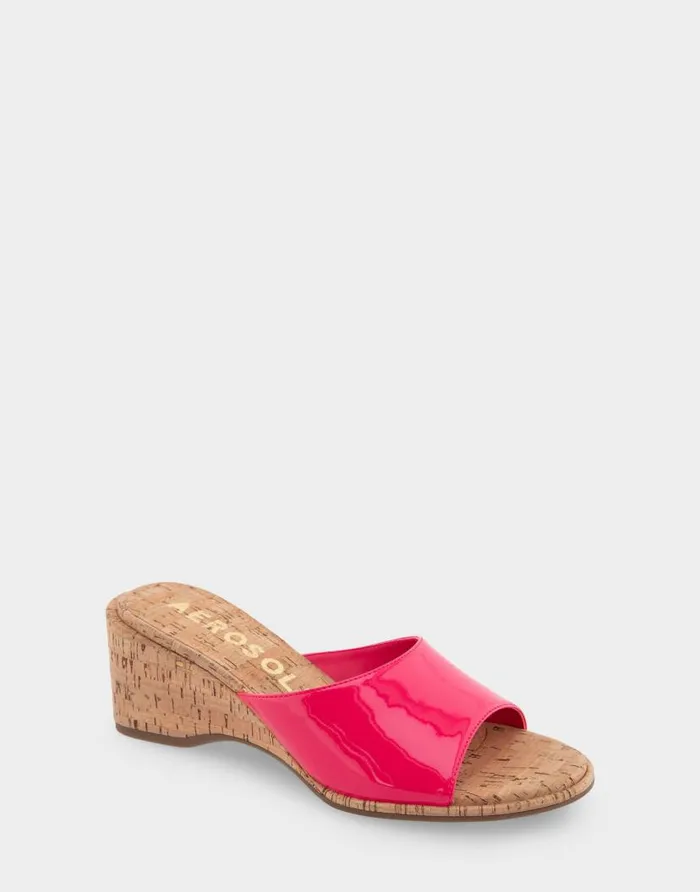 Aerosoles Comfortable Women039s Wedge Slide Sandal In Virtual Pink Patent Faux Leather Virtual Pink Patent Faux Leather Women Slides