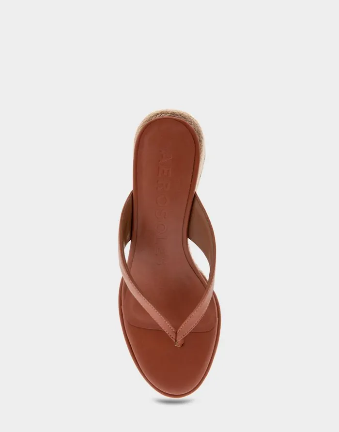 Aerosoles Comfortable Women039s Wedge Thong Sandal In Gingerbread Faux Leather Gingerbread Faux Leather Women Wedges