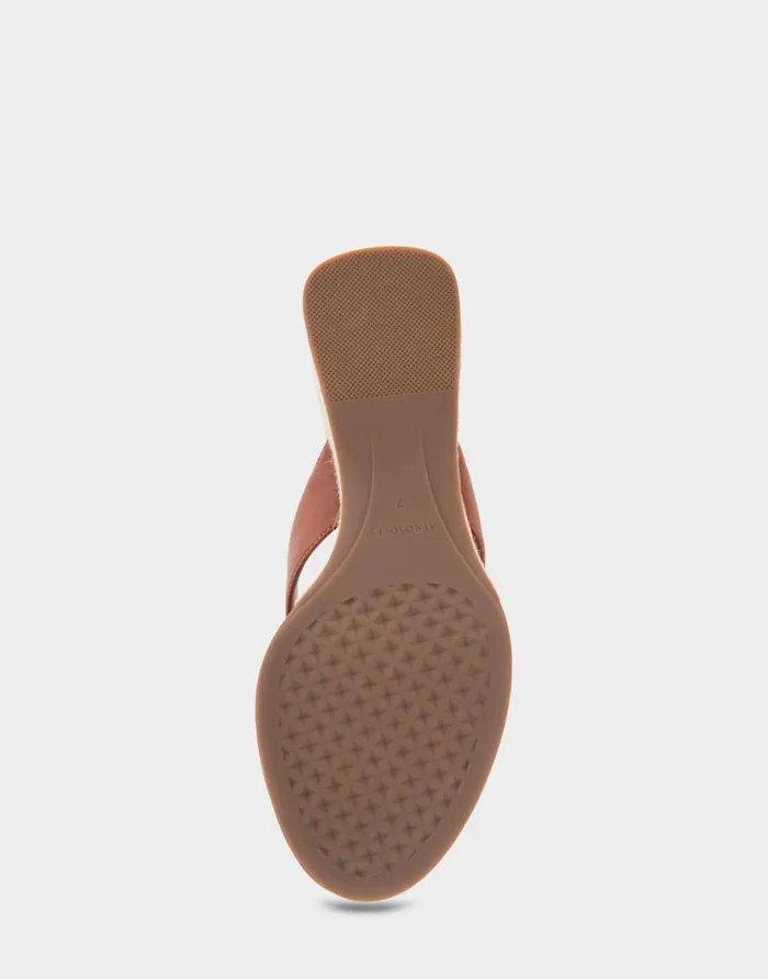 Aerosoles Comfortable Women039s Wedge Thong Sandal In Gingerbread Faux Leather Gingerbread Faux Leather Women Wedges