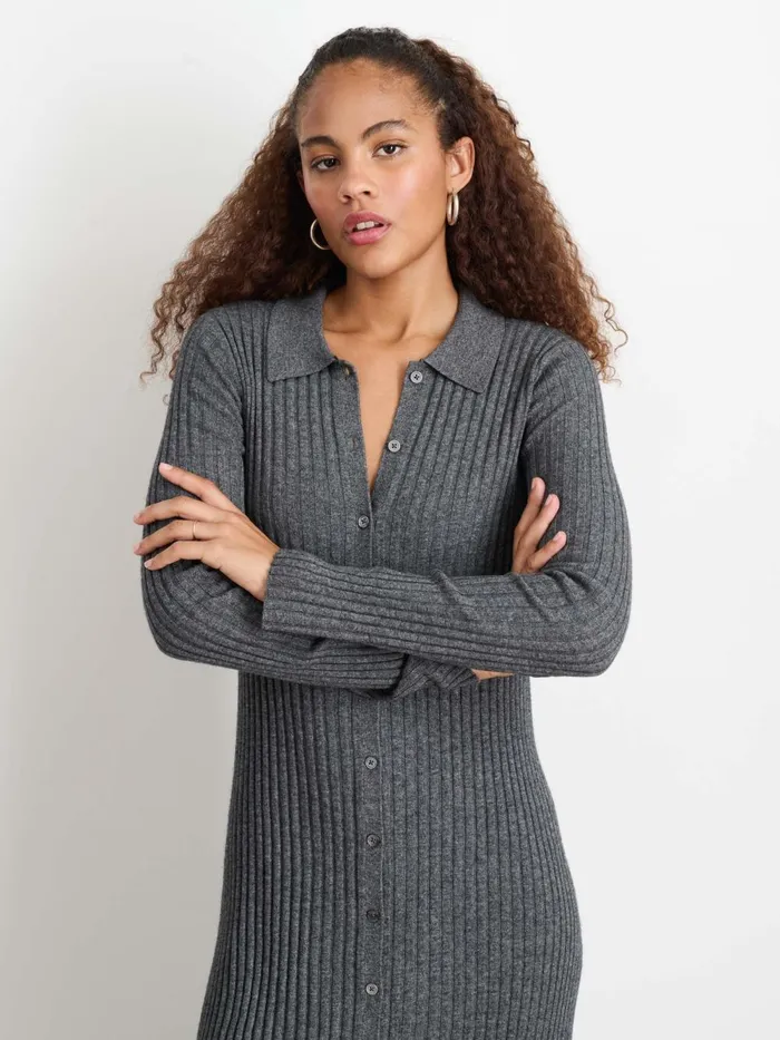 Alex Mill Dresses Skirts Women Long Sleeve Alice Ribbed Dress Medium Heather Grey