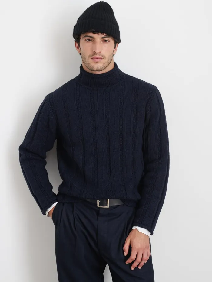 Alex Mill Sweaters Sweatshirts Men Mateo Roll Neck Sweater In Ribbed Wool Cotton Dark Navy