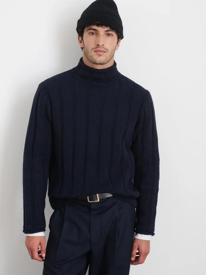 Alex Mill Sweaters Sweatshirts Men Mateo Roll Neck Sweater In Ribbed Wool Cotton Dark Navy