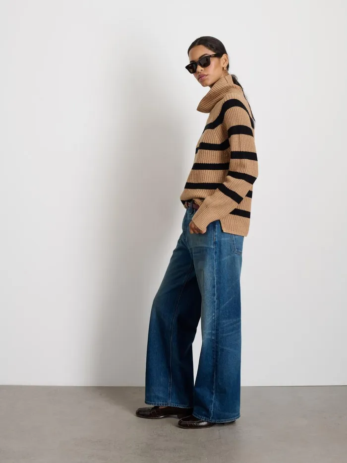 Alex Mill Sweaters Women Chelsea Striped Turtleneck In Cotton Cashmere Camelblack Alex Mill Sweaters Women Chelsea Striped Turtleneck In Cotton Cashmere Camelblack