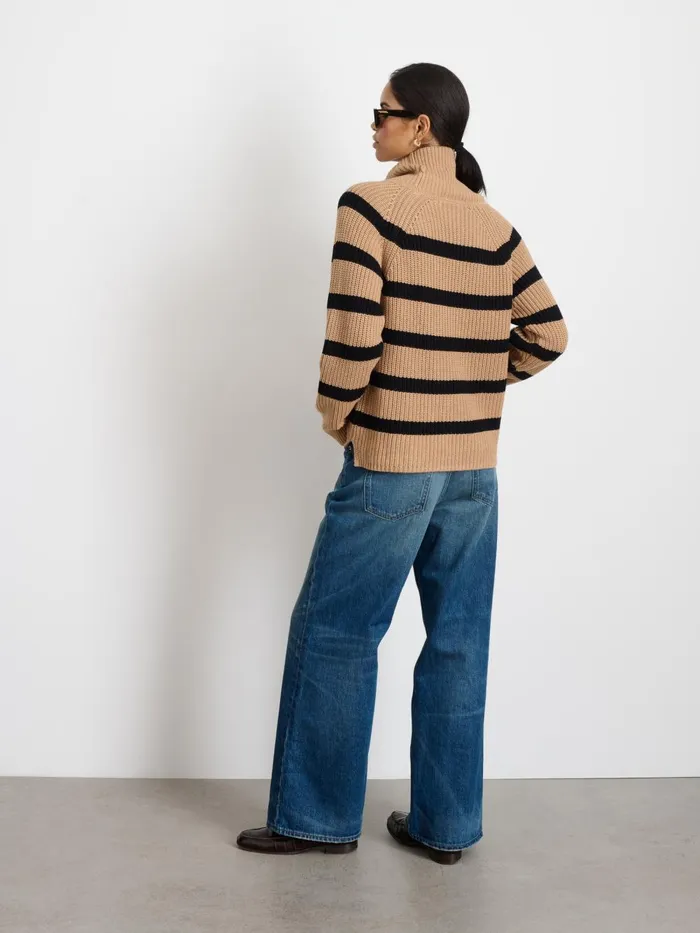 Alex Mill Sweaters Women Chelsea Striped Turtleneck In Cotton Cashmere Camelblack Alex Mill Sweaters Women Chelsea Striped Turtleneck In Cotton Cashmere Camelblack