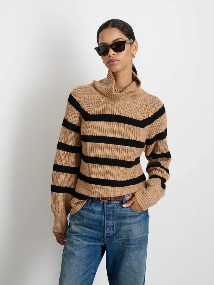Alex Mill Sweaters Women Chelsea Striped Turtleneck In Cotton Cashmere Camelblack Alex Mill Sweaters Women Chelsea Striped Turtleneck In Cotton Cashmere Camelblack