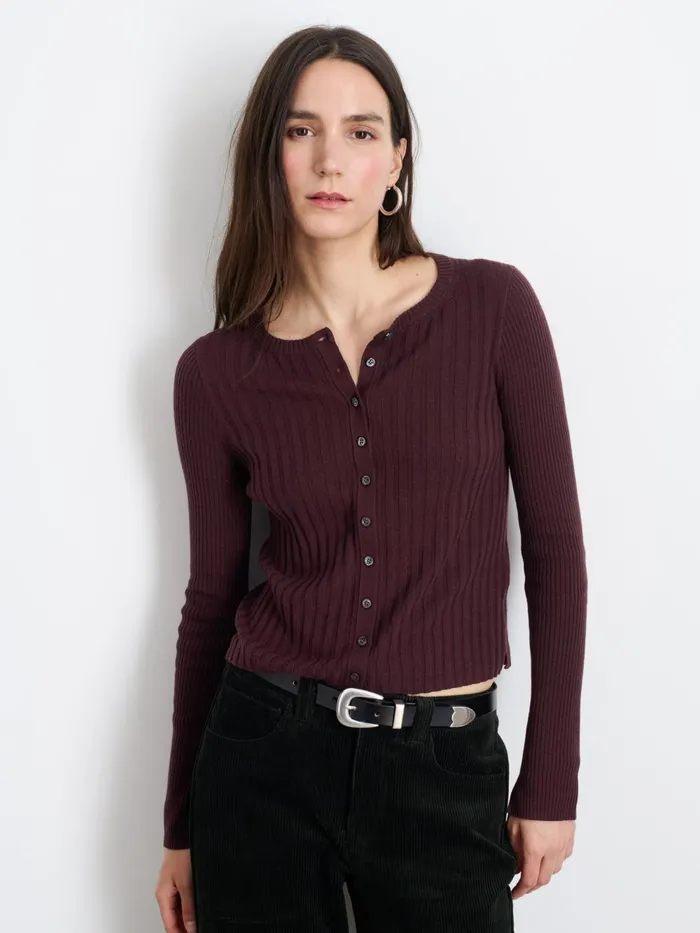 Alex Mill Sweaters Women Kristin Ribbed Cardigan Mahogany