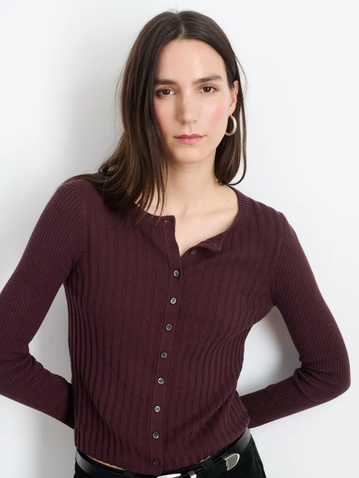 Alex Mill Sweaters Women Kristin Ribbed Cardigan Mahogany