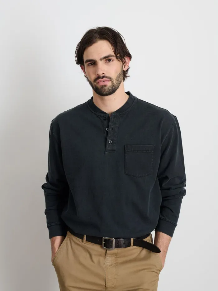 Alex Mill Tees Polos Men Alan Henley In Heavyweight Cotton Washed Black