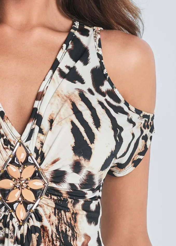 ANIMAL PRINT TOP Brown Multi Women VENUS Night Out Tops