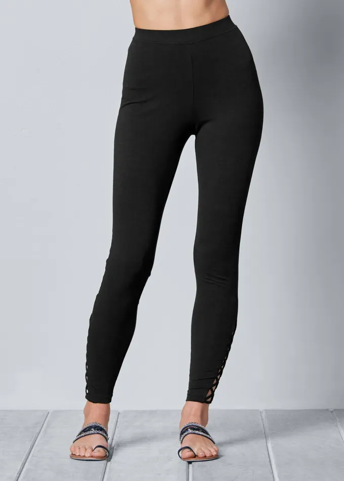 ANKLE DETAIL LEGGINGS Black Women VENUS Bottoms