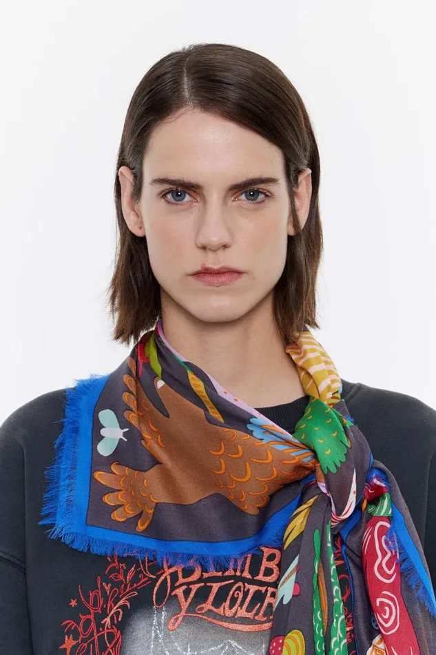 Anthracite Bugs And Birds Shawl Antracithe Women Bimba Y Lola Scarves