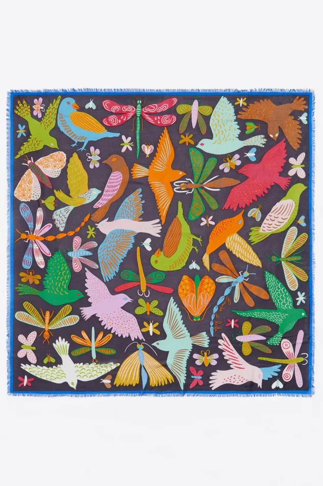 Anthracite Bugs And Birds Shawl Antracithe Women Bimba Y Lola Scarves Anthracite Bugs And Birds Shawl Antracithe Women Bimba Y Lola Scarves