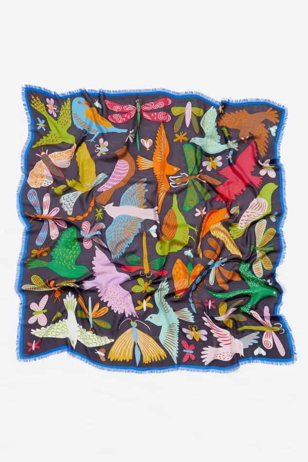 Anthracite Bugs And Birds Shawl Antracithe Women Bimba Y Lola Scarves Anthracite Bugs And Birds Shawl Antracithe Women Bimba Y Lola Scarves