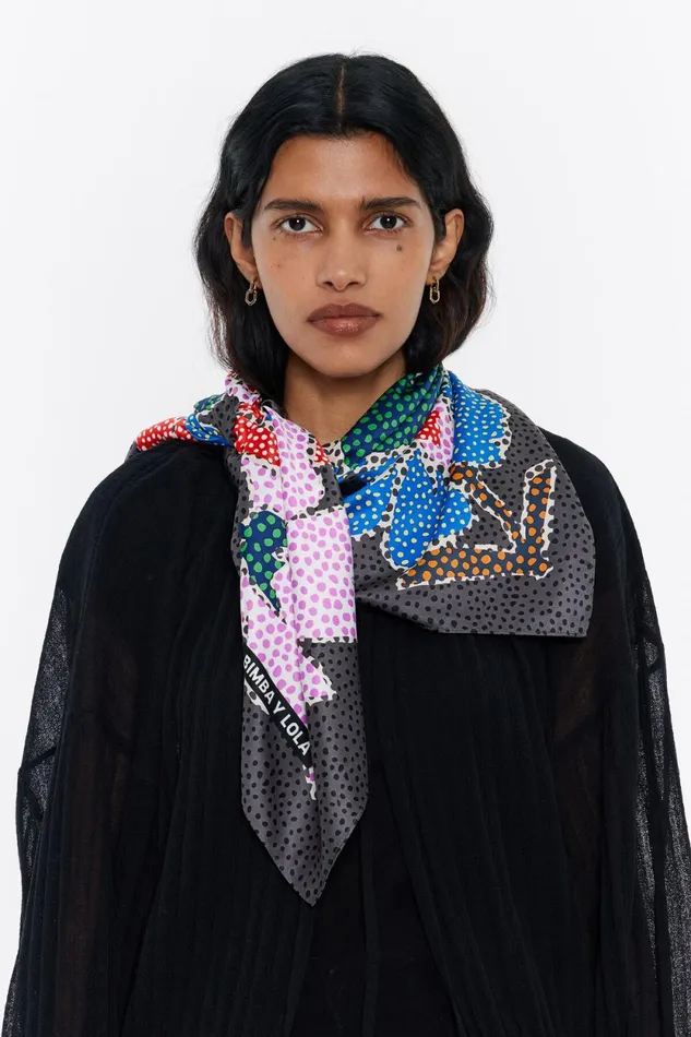 Anthracite XL Floral Dots Print Scarf Anthracite Women Bimba Y Lola Scarves Anthracite XL Floral Dots Print Scarf Anthracite Women Bimba Y Lola Scarves