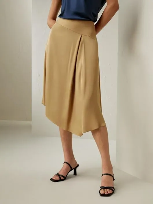 Asymmetrical Silk Skirt In Taffy Women Lilysilk Bottoms