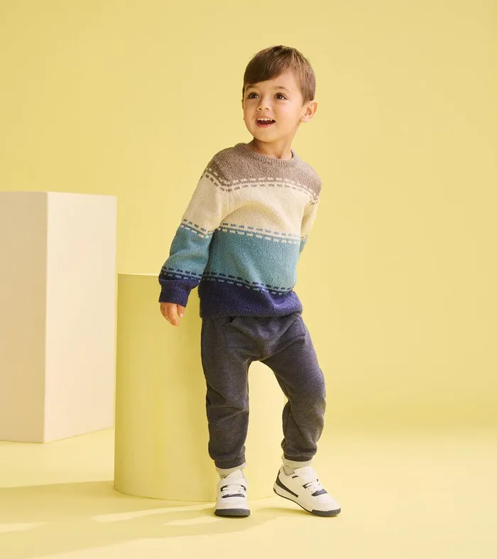 Baby and Toddler Boys Blue Combo Crew Neck Knit Sweater Hatley