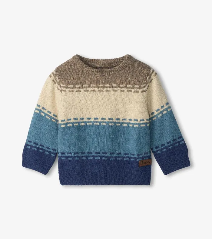 Baby and Toddler Boys Blue Combo Crew Neck Knit Sweater Hatley