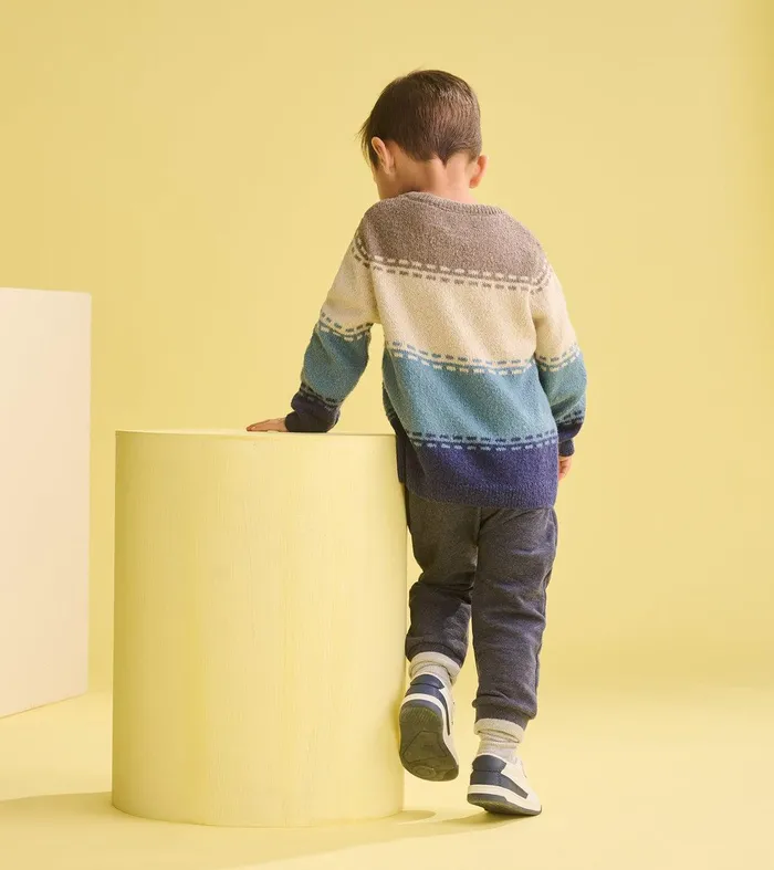 Baby and Toddler Boys Blue Combo Crew Neck Knit Sweater Hatley