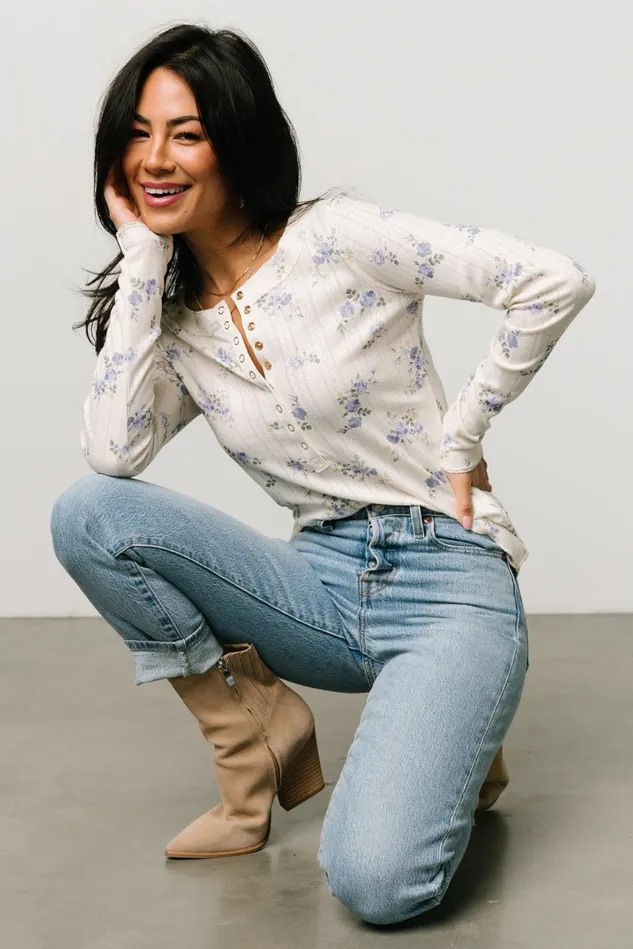 Baltic Born Blouses Shirts Women Suzanne Henley Top Periwinkle Floral Baltic Born Blouses Shirts Women Suzanne Henley Top Periwinkle Floral
