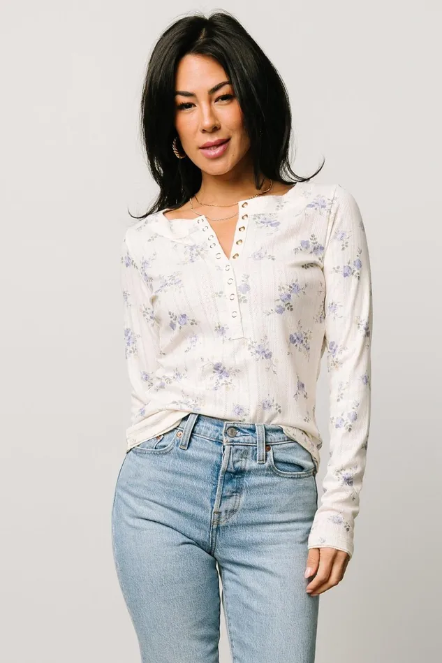 Baltic Born Blouses Shirts Women Suzanne Henley Top Periwinkle Floral Baltic Born Blouses Shirts Women Suzanne Henley Top Periwinkle Floral