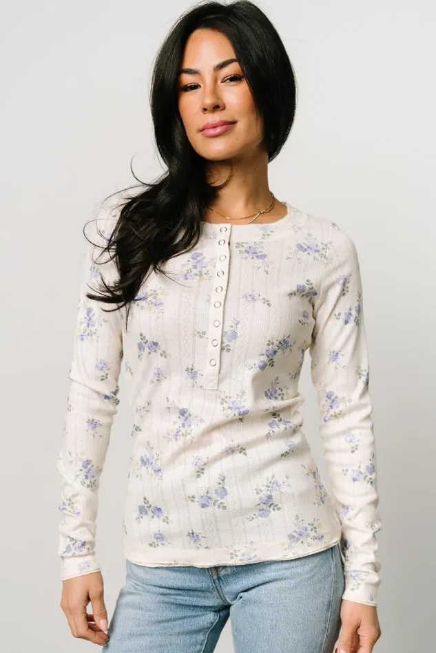 Baltic Born Blouses Shirts Women Suzanne Henley Top Periwinkle Floral Baltic Born Blouses Shirts Women Suzanne Henley Top Periwinkle Floral