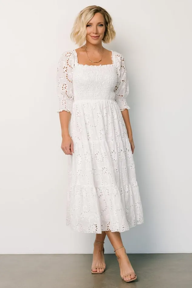 Baltic Born Bump Friendly Women Ella Eyelet Midi Dress White