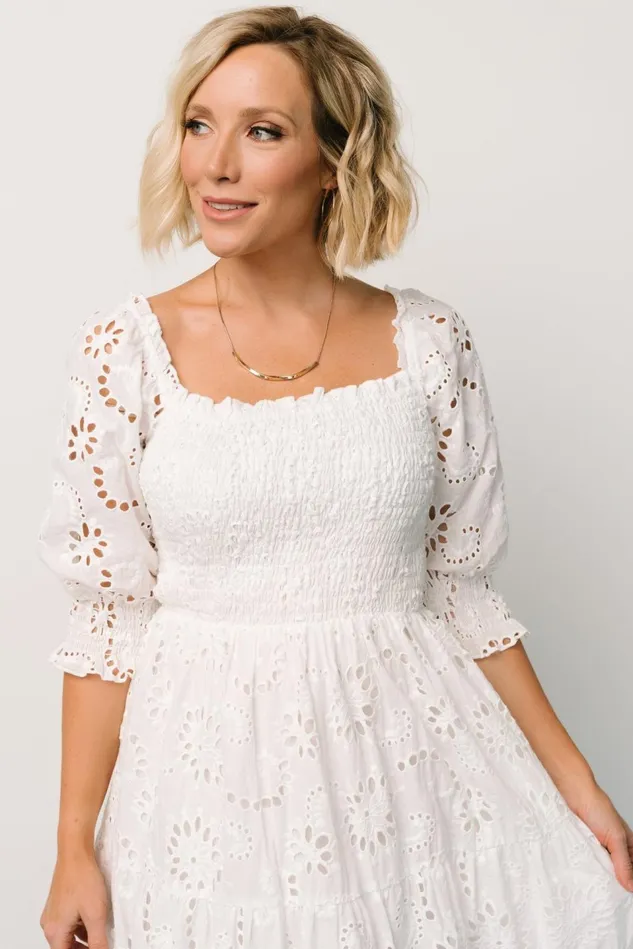 Baltic Born Bump Friendly Women Ella Eyelet Midi Dress White Baltic Born Bump Friendly Women Ella Eyelet Midi Dress White