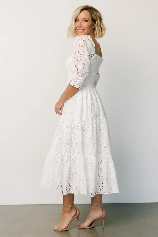 Baltic Born Bump Friendly Women Ella Eyelet Midi Dress White Baltic Born Bump Friendly Women Ella Eyelet Midi Dress White