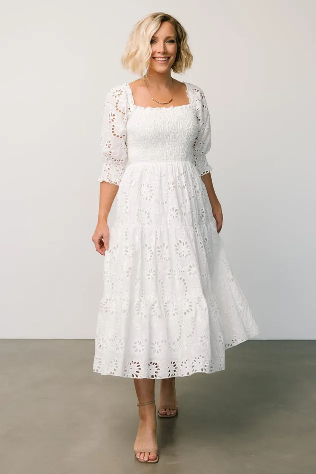 Baltic Born Bump Friendly Women Ella Eyelet Midi Dress White Baltic Born Bump Friendly Women Ella Eyelet Midi Dress White