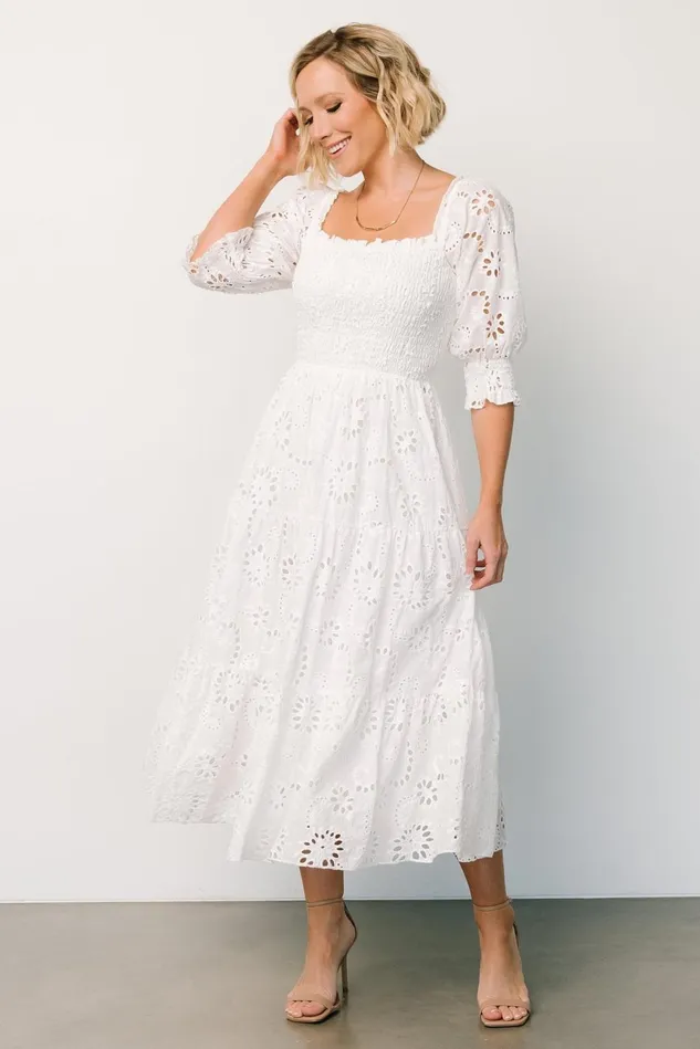 Baltic Born Bump Friendly Women Ella Eyelet Midi Dress White Baltic Born Bump Friendly Women Ella Eyelet Midi Dress White