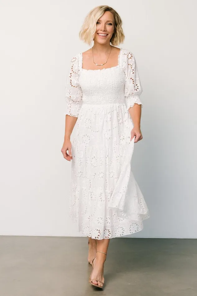 Baltic Born Bump Friendly Women Ella Eyelet Midi Dress White Baltic Born Bump Friendly Women Ella Eyelet Midi Dress White