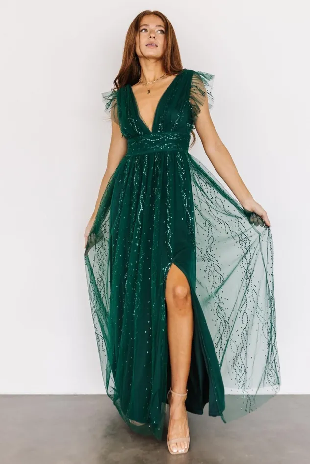 Baltic Born Embellished Sequin Women Annika Sequin Mesh Maxi Dress Green