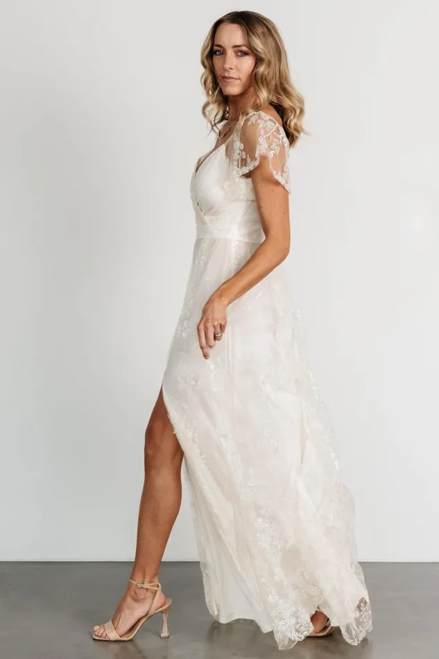 Baltic Born Embellished Sequin Women Corinne Shimmer Maxi Gown Off White Baltic Born Embellished Sequin Women Corinne Shimmer Maxi Gown Off White