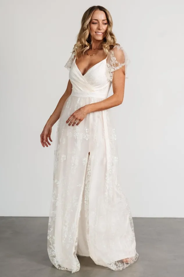 Baltic Born Embellished Sequin Women Corinne Shimmer Maxi Gown Off White Baltic Born Embellished Sequin Women Corinne Shimmer Maxi Gown Off White