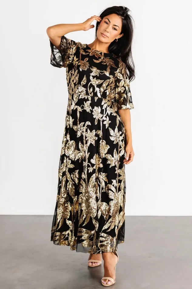 Baltic Born Embellished Sequin Women Lucy Sequin Dress Black Gold Baltic Born Embellished Sequin Women Lucy Sequin Dress Black Gold