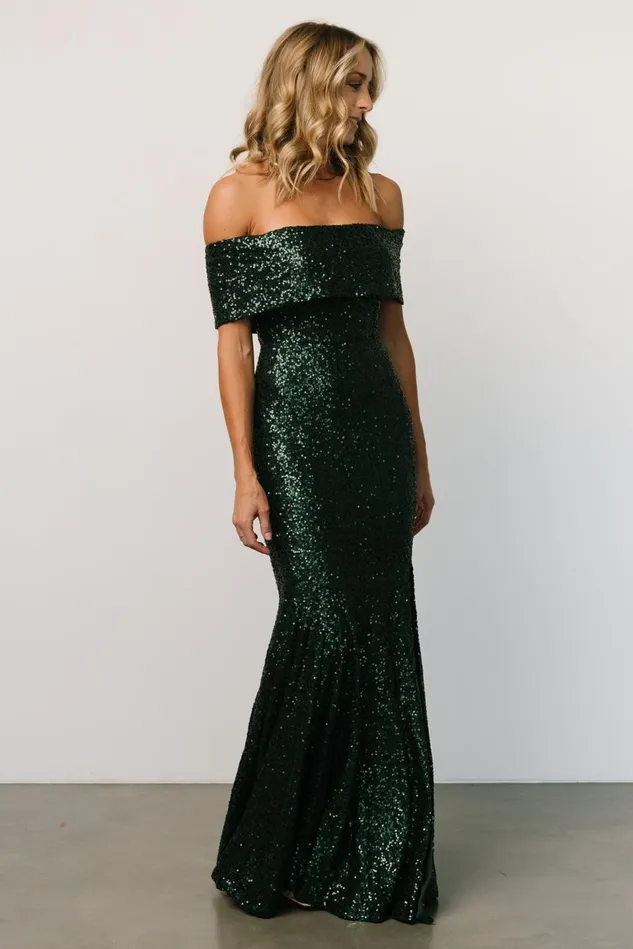 Baltic Born Embellished Sequin Women Yvonne Off Shoulder Sequin Gown Green Baltic Born Embellished Sequin Women Yvonne Off Shoulder Sequin Gown Green