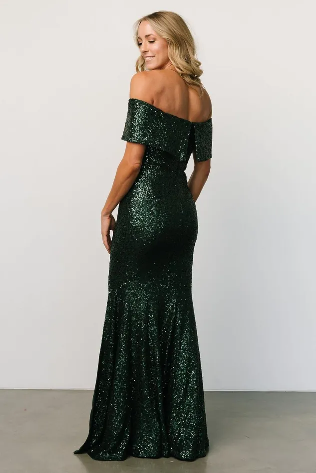 Baltic Born Embellished Sequin Women Yvonne Off Shoulder Sequin Gown Green Baltic Born Embellished Sequin Women Yvonne Off Shoulder Sequin Gown Green