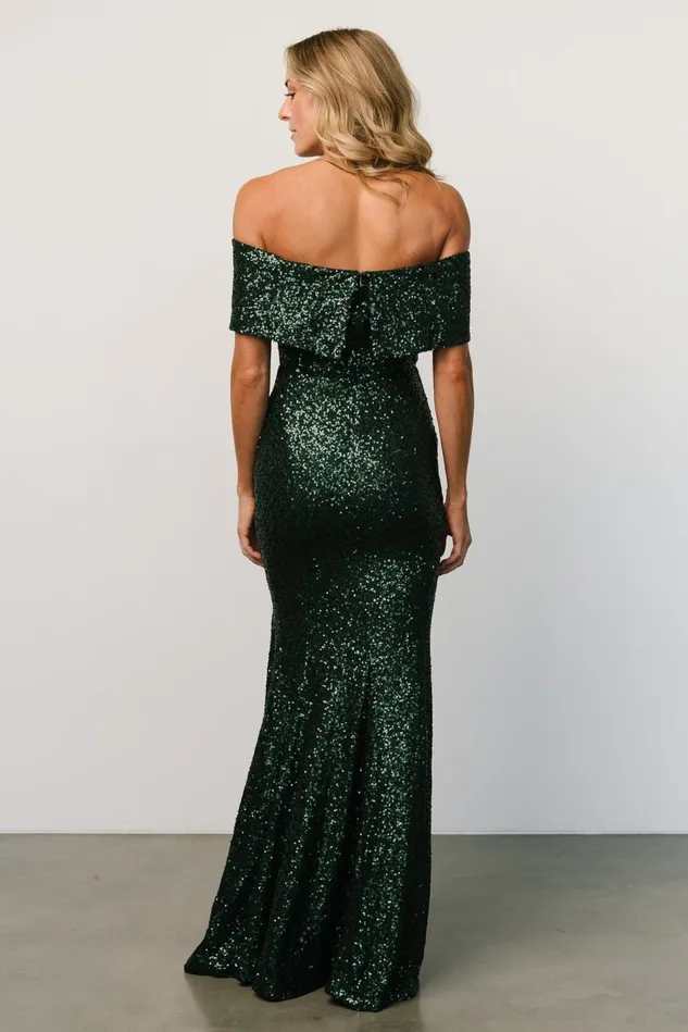 Baltic Born Embellished Sequin Women Yvonne Off Shoulder Sequin Gown Green Baltic Born Embellished Sequin Women Yvonne Off Shoulder Sequin Gown Green